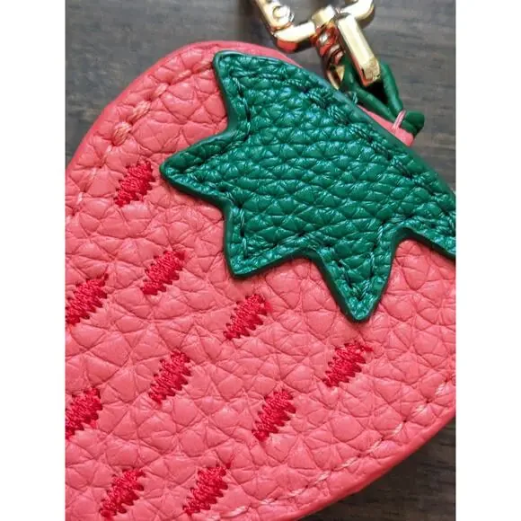 Cute Strawberry Coin Purse Charm AirTag Holder Pouch Zipper Faux Leather Trendy - Picture 4 of 8